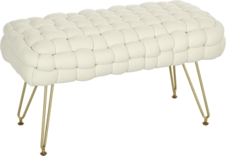 HOMCOM Fußhocker mit Samtoptik, gepolstertem Sitz, Metallbeine, Fußstütze (Sitzhocker, 1 St, Polsterhocker), für Wohnzimmer, Schlafzimmer, 76 x 38 x 41,5 cm, Cremeweiß