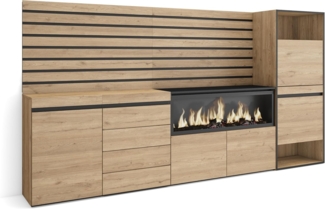 Skraut Home | Sideboard, Kommode | Aufbewahrungsschrank | 274 x 145 x 35 cm | Für Schlafzimmer, Zimmer | Elektrokamin XXL | Kommode mit Schubladen | Schuhschrank | Moderner Stil | Eiche