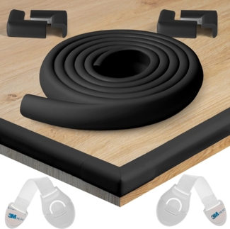 HAPPY CHLEA® Kantenschutz Baby und 4 Eckenschutz aus Schaumstoff. Tischkantenschutz und Eckenschützer: 2,4 M gesamt für Tisch und Möbel Ecken. 2 Schubladensicherung. Zertifikat (Schwarz)