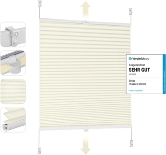 Sekey Plissee Klemmfix ohne Bohren 75x120 cm Faltrollo Plisseerollo Jalousie für Tür & Fenster Blickdicht Sichtschutz Sonnenschutz Fertifplissee Rollo 75 cm breit Beige