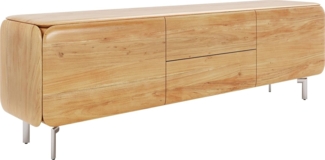 Lowboard Shavani 175 cm Akazie Natur 2 Türen 2 Schubladen Fuß Oval Edelstahl