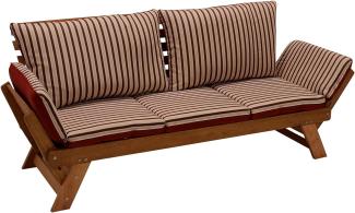 Liegesofa TIROL 202cm, Eukalyptus geölt, Wendeauflage Auflage rot beige