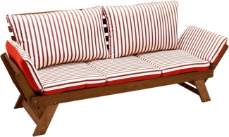 Liegesofa TIROL 202cm, Eukalyptus geölt, Wendeauflage Auflage rot beige