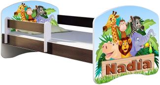 ACMA Kinderbett Jugendbett mit Einer Schublade und Matratze Wenge mit Rausfallschutz Lattenrost II 140x70 160x80 180x80 (02 Animals name, 160x80)