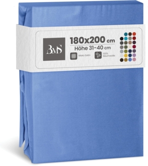 Bettwaesche-mit-Stil Mako-Satin Spannbettlaken hellblau 180x200cm Höhe 31-40cm