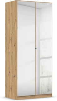 Rauch Möbel Reflect, Drehtürenschrank, Kleiderschrank, Schrank mit Spiegel, Garderobe, 2-türig, 2 Spiegeltüren, inkl. Stoffkisten und weiterem Zubehör, Farbe Eiche Artisan, Holz, 91 x 210 x 54 cm