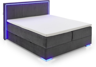 Boxspringbett >Colorado II< Liegefläche 160x200 cm, anthrazit/ LED, Stellmaß: 172 x 121 x 211 cm (BxHxT)