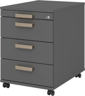 bümö Rollcontainer mit Schubladen, Container abschließbar aus Holz in graphit - Rollwagen für's Büro als Schreibtisch Unterschrank, Bürocontainer od. Schreibtischcontainer mit Streifengriffe, AC30-G-G-SG