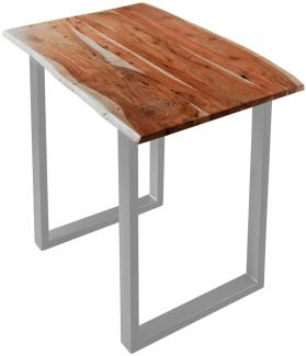 SAM Bartisch Quebec, Stehtisch mit echter Baumkante, 160x85 cm, Küchentresen nussbaumfarben, U-Gestell aus Metall Silber