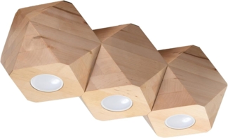 SOLLUX SL. 1010 Deckenleuchte WOODY 3 Natural Holz L: 120, B: 360, H: 120, GU10/40W, dimmbar