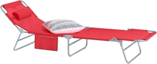 SoBuy® OGS35-R Gartenliege Sonnenliege Relaxliege mit Seitentasche Liegestuhl klappbar, rot, BHT ca. 195 x 58 x 63 cm