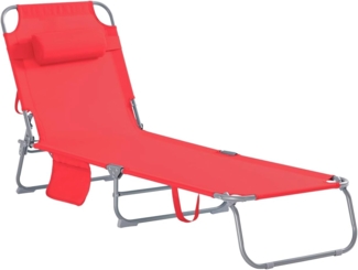 SoBuy® OGS35-R Gartenliege Sonnenliege Relaxliege mit Seitentasche Liegestuhl klappbar, rot, BHT ca. 195 x 58 x 63 cm