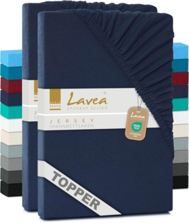 2er Set Lavea Topper Spannbettlaken - Spannbetttuch Jersey Topper Serie Maya, 200x220 cm, Galaxyblau, 100% Baumwolle, hochwertige Verarbeitung, mit Gummizug
