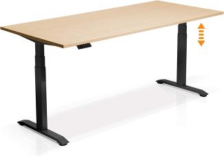 Möbel-Eins OFFICE ONE elektrisch höhenverstellbarer Schreibtisch / Stehtisch, Material Dekorspanplatte schwarz 160x80 cm ahornfarbig