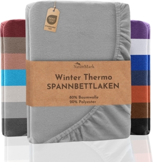 NatureMark Spannbettlaken Winter Thermo Fleece Spannbetttuch, 80% Baumwolle und 20% Polyester, Gummizug: rundum, (1 Stück), 140 x 200 cm bis 160 x 200 cm - Silber grau