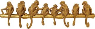 Kare Design Wandgarderobe Monkey, Gold, Garderobenleiste mit 8 Haken, Affen Motiv, 22 x 70 x 6 cm (H/B/T)