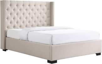 Vente-unique - Polsterbett mit gestepptem Kopfteil - 200 x 200 cm - Stoff - Beige - MASSIMO