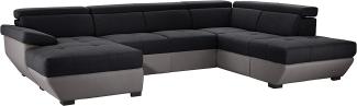 Mivano U-Form-Schlafsofa Speedway, Moderne Wohnlandschaft mit Bett, Stauraum und verstellbaren Kopfteilen, 332 x 79 x 222, Zweifarbiger Bezug, Schwarz/Grau