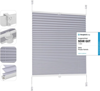 Sekey Plissee ohne Bohren Verdunkelung, Fenster Plissee Klemmfix Jalousie 100 cm breit, Verspannt Blickdicht Sonnenschutz Fensterollo, 100x120 cm, Blaugrau
