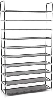 Songmics Schuhregal mit 10 Ebenen, Schuhaufbewahrung, Organizer, für bis zu 50 Paar Schuhe, für Wohnzimmer, Ankleidezimmer und Flur, Vliesstoff, 100 x 29 x 175 cm, schwarz LSR10H