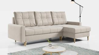 Ecksofa Wohnzimmer - L-form mit Schlaffunktion und Bettkasten - ASTRA - Beige Mikrofaser