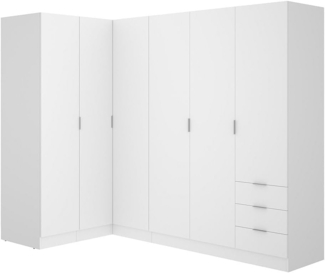 Vente-unique - Eckkleiderschrank mit 6 Türen & 3 Schubladen - 213 cm - Weiß - LISTOWEL