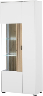 Vitrine Merced in weiß matt und Eiche 75 x 180 cm