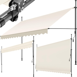 tectake® Klemmmarkise mit Handkurbel, Balkon Markise ohne Bohren, Markise höhenverstellbar, UV-beständig, wasserabweisend, Terrassenüberdachung, Sonnenschutz Terrasse & Balkon, Breite 400 cm - beige