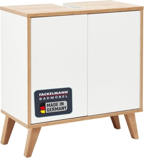 Fackelmann FINN Waschbeckenunterschrank 60 cm breit mit Füßen, Braun hell/Weiß
