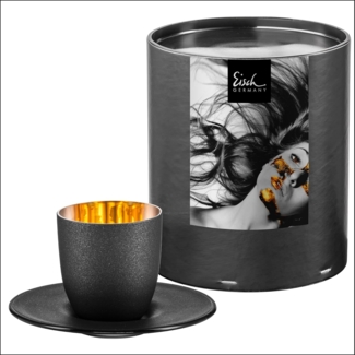 Eisch Cosmo Gold Espresso 109/6 mit Untersetzer In Geschenkröhre
