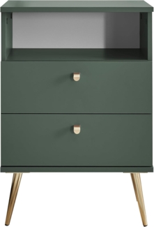 Stella Trading Laila Nachttisch, Tannengrün – Schlichter Nachtschrank mit 2 Schubladen und offenem Ablagefach – 50 x 70 x 34 cm (B/H/T)