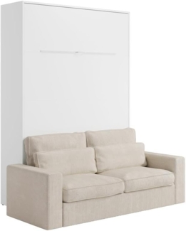 Vente-unique - Schrankbett + Sofa - 140 x 200 cm - Manuelle vertikale Öffnung - Mit LED-Beleuchtung - Weiß - RAPILI