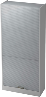 bümö Rollladenschrank in Grau/Silber mit Streifengriff - Vertikal Jalousieschrank 90 cm breit, Aktenschrank abschließbar, Büroschrank für Ordner & Co, SET90-5-S-SG