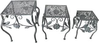 Hocker Set 3tlg. Gartendekoration Eisenhocker Pflanzenständer Blumenhocker Grau Antik