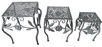 Hocker Set 3tlg. Gartendekoration Eisenhocker Pflanzenständer Blumenhocker Grau Antik