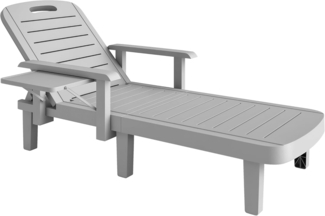 Outsunny Gartenliege mit Seitentisch, Holzoptik, 5-Fach verstellbare Rückenlehne, wetterfeste Sonnenliege, 1 St, Liegestuhl, bis 120 kg belast, für Garten Outdoor Strand, Hellgrau