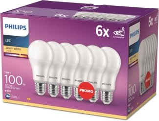 Philips LED Classic E27 Lampen 6-er Pack (100 W), matte LED Lampen mit warmweißem Licht, energiesparende Lampen mit langer Nutzlebensdauer, neue Generation