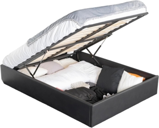 MEUBLE COSY Polsterbett 140x190cm Doppelbett mit Stauraum und Lattenrost Bett aus Kunstleder Bettgestell Bettrahmen Schwarz