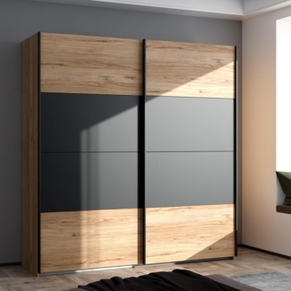 FORTE DALATE Kleiderschrank 200, Klassischer Schwebetürenschrank mit Kontrastfronten, 2-türig, Holzwerkstoff, Catania Eiche/Schwarz, 200,1 cm breit, 210,5 cm hoch, 62,9 cm tief