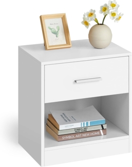 Vasagle Nachttisch mit Schublade, Griff & offenes Fach, 2er Set, Holz klassikweiß, 41 x 28 x 39 cm
