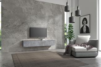 Wuun® 160cm/Beton-Optik (Korpus Matt Schwarz)/8 Größen/5 Farben/TV Lowboard TV Board hängend Hängeschrank Wohnwand/Somero