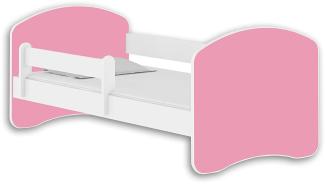 Jugendbett Kinderbett mit einer Schublade mit Rausfallschutz und Matratze Weiß ACMA II (140x70 cm, Weiß - Rosa)