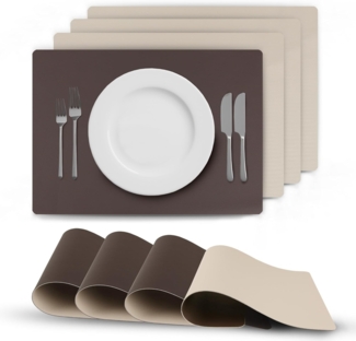 Bestlivings Tischset ( 4er Set ) abwischbares Lederimitat Platzdeckchen 46x33cm - Doppelseitiges Unifarben ( Braun / Beige ) Kunstleder Platzset
