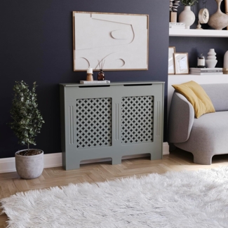 Vida Designs Oxford Heizkörper-Abdeckung, traditioneller, grau-lackierter Schrank aus mitteldichter Faserplatte, mittelgroß