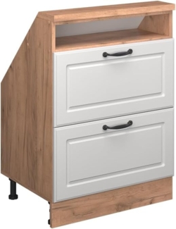 Dachschrägenschrank Rion Weiß Landhaus/Goldkraft Eiche mit 2 Schubladen Vicco