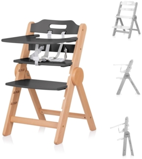 Chipolino Kinderhochstuhl Cacao Holz, Treppenstuhl, Beinstütze, klappbar, Gurt grau