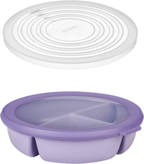 Mepal Lunchbox Bento Schüssel Set, Mikrowellendeckel, Cirqula rund, Vivid Lilac, Polypropylen (PP), Thermoplastische Elastomere (TPE), Multischale mit 3 Fächern, luftdichte Frischhaltedose, Meal-Prep