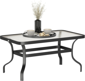 Outsunny Beistelltisch Hartglas, mit Wellendesign, Abgerundete Ecke (Kaffeetisch, 1-St, Rechteckiger Couchtisch), Gartenmöbel für Wohnzimmer, Garten, Terrasse, Balkon