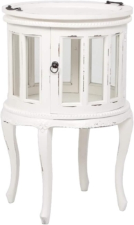 LebensWohnArt Mehrzweckschrank Landhaus Barschrank CORUNA-Rund 75cm Antique White Mahagoni