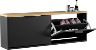 Planetmöbel 2 x Schuhschrank schmal mit 1 Klappe platzsparender Schuhregal mit 2 Ablagen, Schuhkommode für Diele, Flur, Garderobe 60 x 23 x 42,5 cm, schwarz